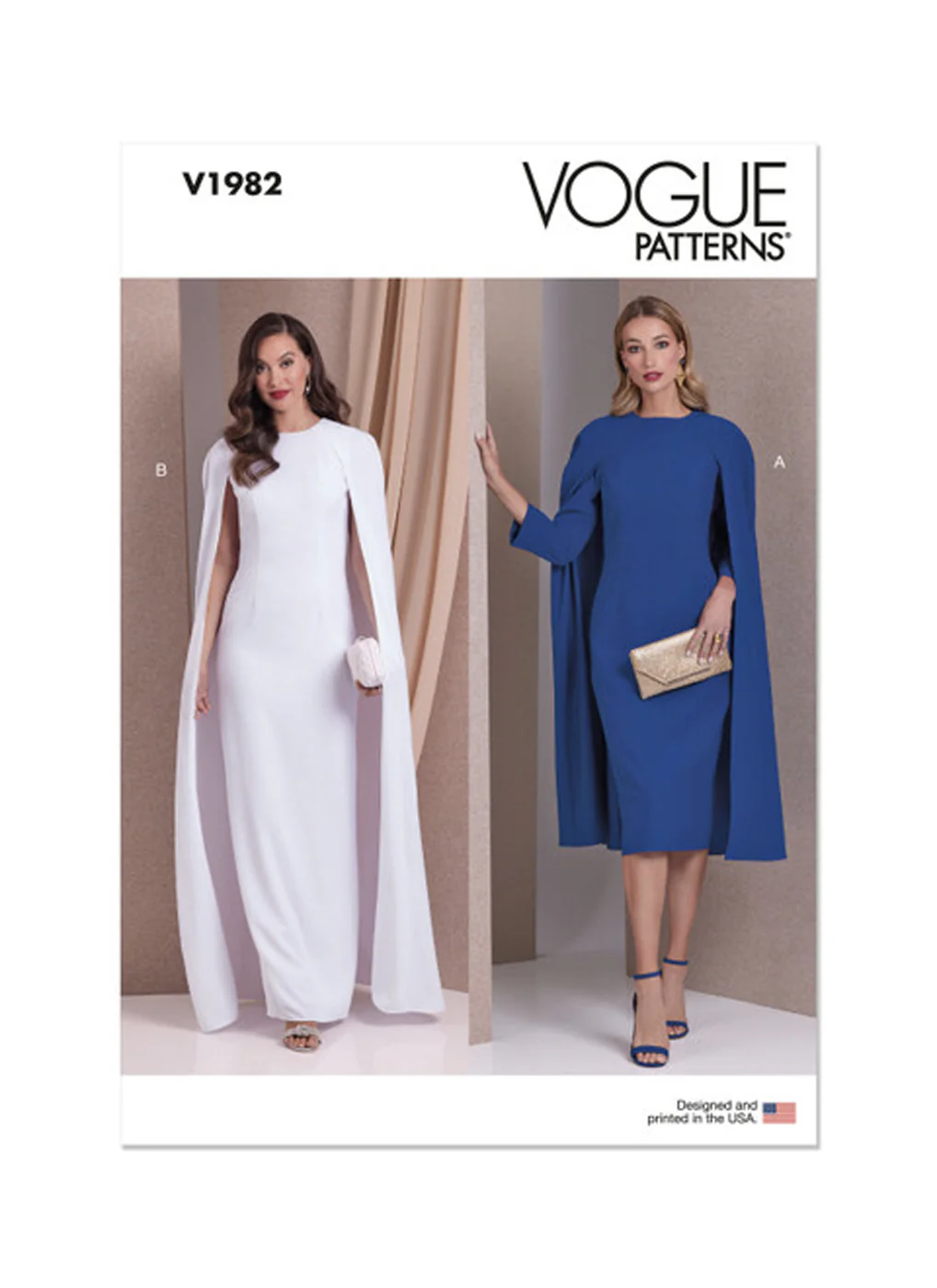 Patron couture femme, patron de robe ajustée à cape, doublée, Vogue 1982 – Image 6